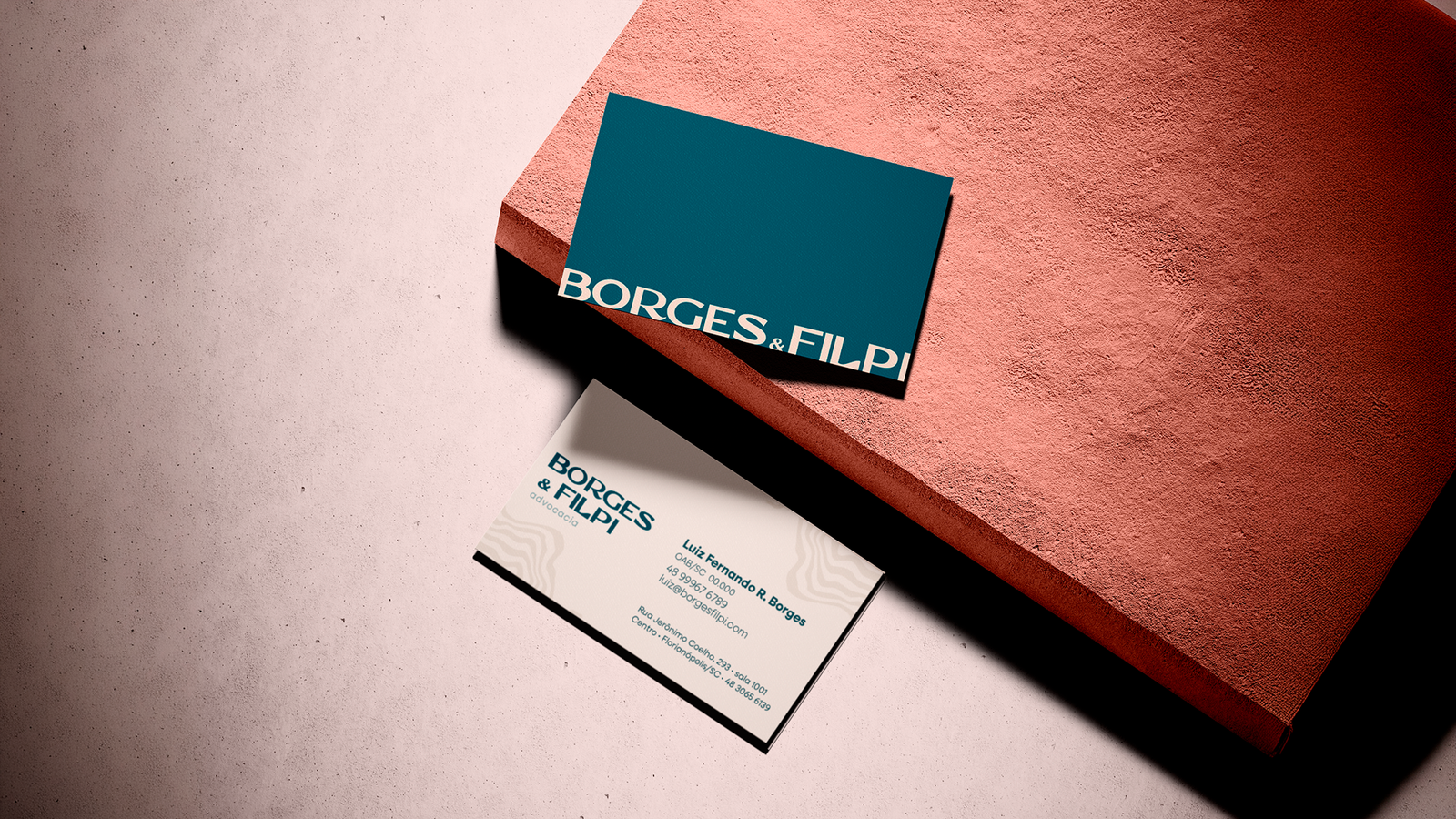 Marca da Borges & Filpi Advocacia aplicada em papelaria institucional